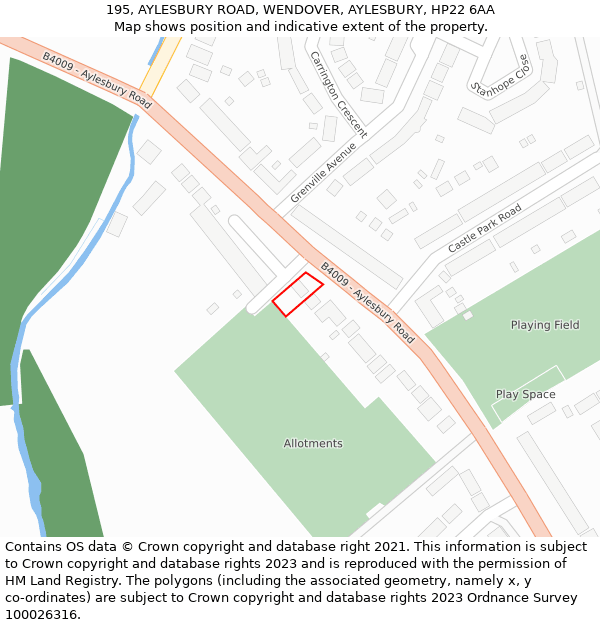 195, AYLESBURY ROAD, WENDOVER, AYLESBURY, HP22 6AA: Location map and indicative extent of plot