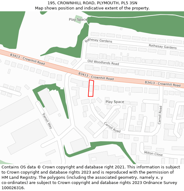 195, CROWNHILL ROAD, PLYMOUTH, PL5 3SN: Location map and indicative extent of plot