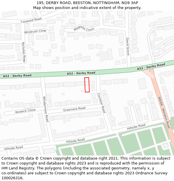 195, DERBY ROAD, BEESTON, NOTTINGHAM, NG9 3AP: Location map and indicative extent of plot