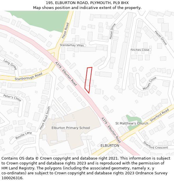 195, ELBURTON ROAD, PLYMOUTH, PL9 8HX: Location map and indicative extent of plot