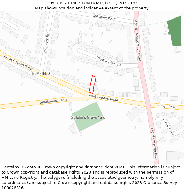 195, GREAT PRESTON ROAD, RYDE, PO33 1AY: Location map and indicative extent of plot