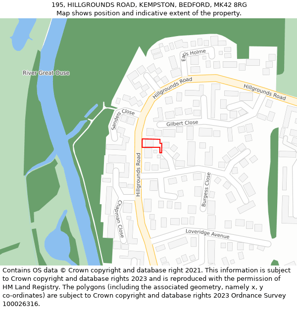 195, HILLGROUNDS ROAD, KEMPSTON, BEDFORD, MK42 8RG: Location map and indicative extent of plot