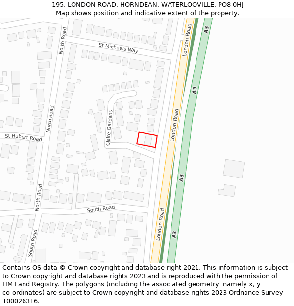 195, LONDON ROAD, HORNDEAN, WATERLOOVILLE, PO8 0HJ: Location map and indicative extent of plot