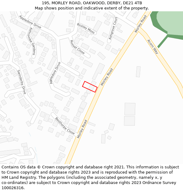 195, MORLEY ROAD, OAKWOOD, DERBY, DE21 4TB: Location map and indicative extent of plot