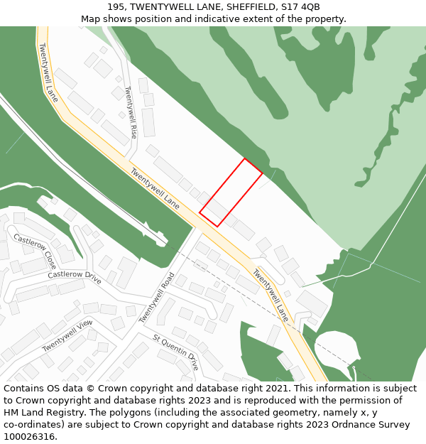 195, TWENTYWELL LANE, SHEFFIELD, S17 4QB: Location map and indicative extent of plot
