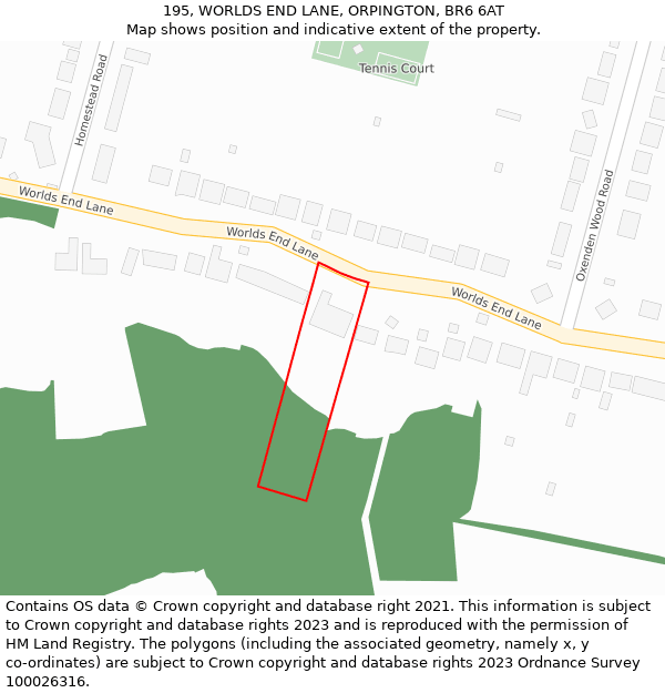 195, WORLDS END LANE, ORPINGTON, BR6 6AT: Location map and indicative extent of plot