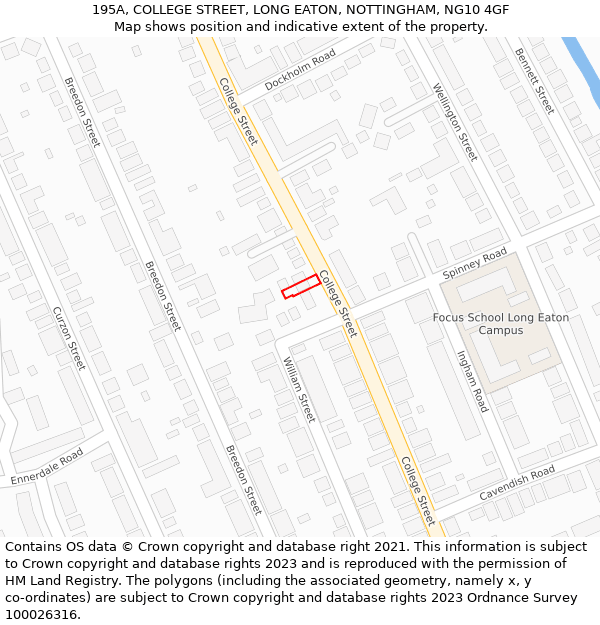 195A, COLLEGE STREET, LONG EATON, NOTTINGHAM, NG10 4GF: Location map and indicative extent of plot