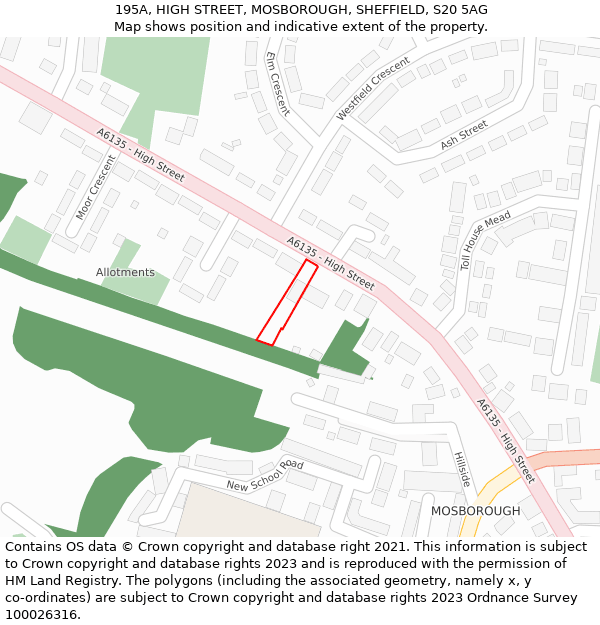 195A, HIGH STREET, MOSBOROUGH, SHEFFIELD, S20 5AG: Location map and indicative extent of plot
