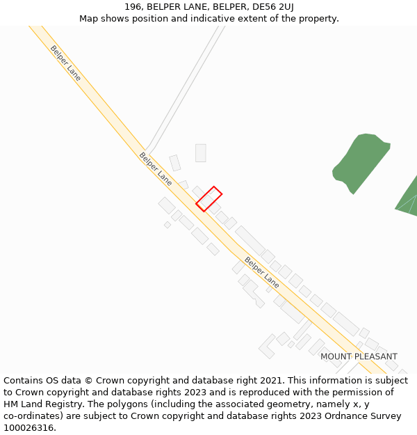 196, BELPER LANE, BELPER, DE56 2UJ: Location map and indicative extent of plot