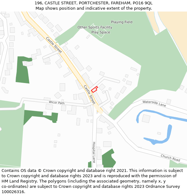 196, CASTLE STREET, PORTCHESTER, FAREHAM, PO16 9QL: Location map and indicative extent of plot