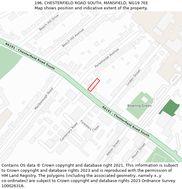 196, CHESTERFIELD ROAD SOUTH, MANSFIELD, NG19 7EE: Location map and indicative extent of plot