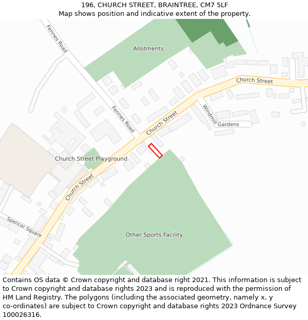 196, CHURCH STREET, BRAINTREE, CM7 5LF: Location map and indicative extent of plot