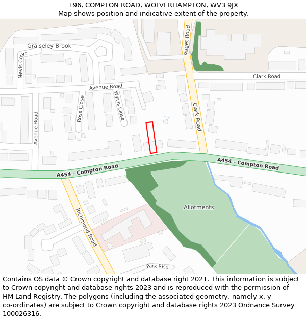 196, COMPTON ROAD, WOLVERHAMPTON, WV3 9JX: Location map and indicative extent of plot