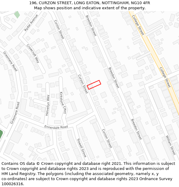 196, CURZON STREET, LONG EATON, NOTTINGHAM, NG10 4FR: Location map and indicative extent of plot