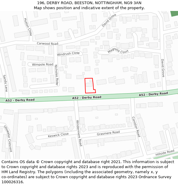 196, DERBY ROAD, BEESTON, NOTTINGHAM, NG9 3AN: Location map and indicative extent of plot