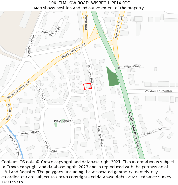 196, ELM LOW ROAD, WISBECH, PE14 0DF: Location map and indicative extent of plot