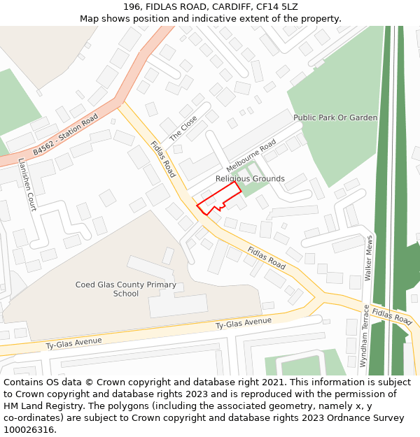 196, FIDLAS ROAD, CARDIFF, CF14 5LZ: Location map and indicative extent of plot