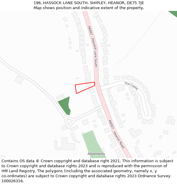 196, HASSOCK LANE SOUTH, SHIPLEY, HEANOR, DE75 7JE: Location map and indicative extent of plot