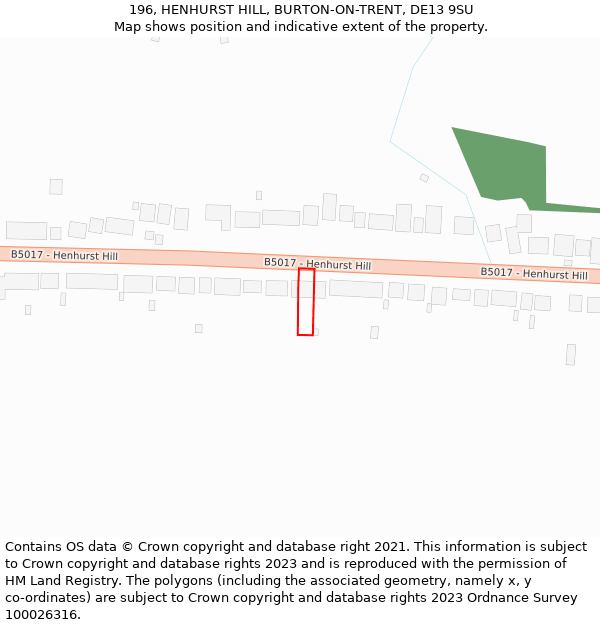 196, HENHURST HILL, BURTON-ON-TRENT, DE13 9SU: Location map and indicative extent of plot