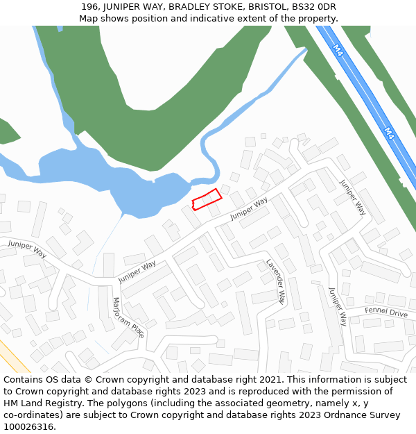 196, JUNIPER WAY, BRADLEY STOKE, BRISTOL, BS32 0DR: Location map and indicative extent of plot