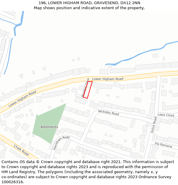 196, LOWER HIGHAM ROAD, GRAVESEND, DA12 2NN: Location map and indicative extent of plot