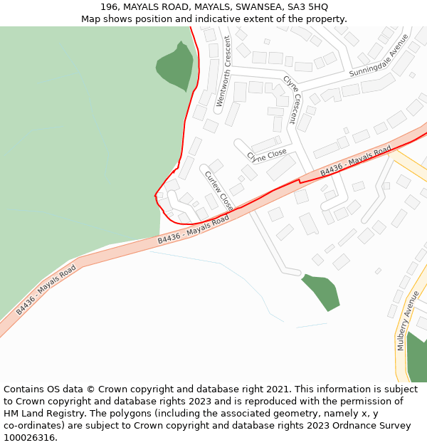 196, MAYALS ROAD, MAYALS, SWANSEA, SA3 5HQ: Location map and indicative extent of plot