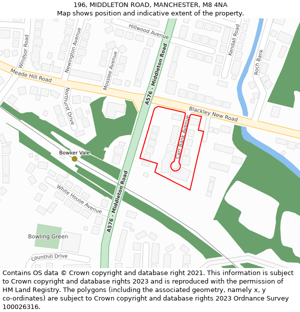 196, MIDDLETON ROAD, MANCHESTER, M8 4NA: Location map and indicative extent of plot