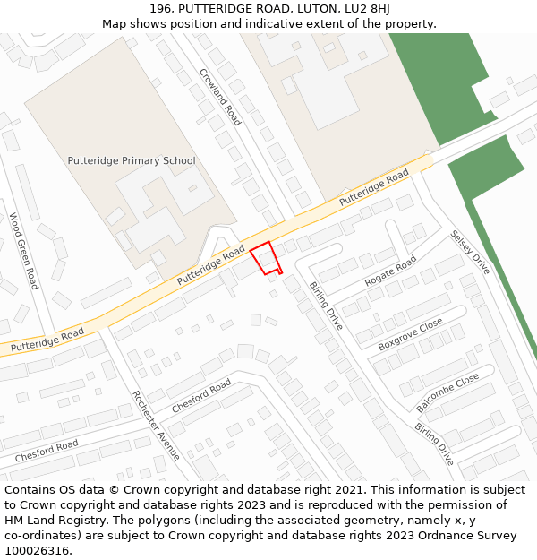 196, PUTTERIDGE ROAD, LUTON, LU2 8HJ: Location map and indicative extent of plot