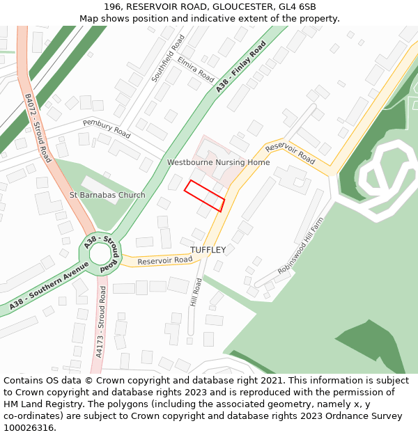 196, RESERVOIR ROAD, GLOUCESTER, GL4 6SB: Location map and indicative extent of plot