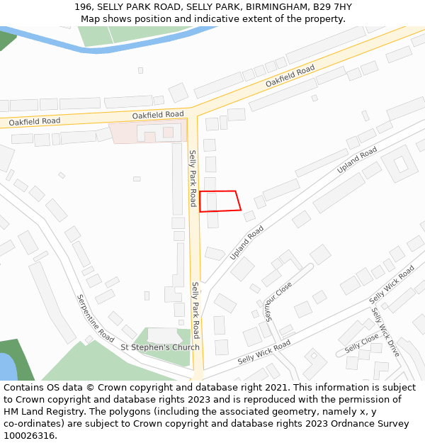 196, SELLY PARK ROAD, SELLY PARK, BIRMINGHAM, B29 7HY: Location map and indicative extent of plot