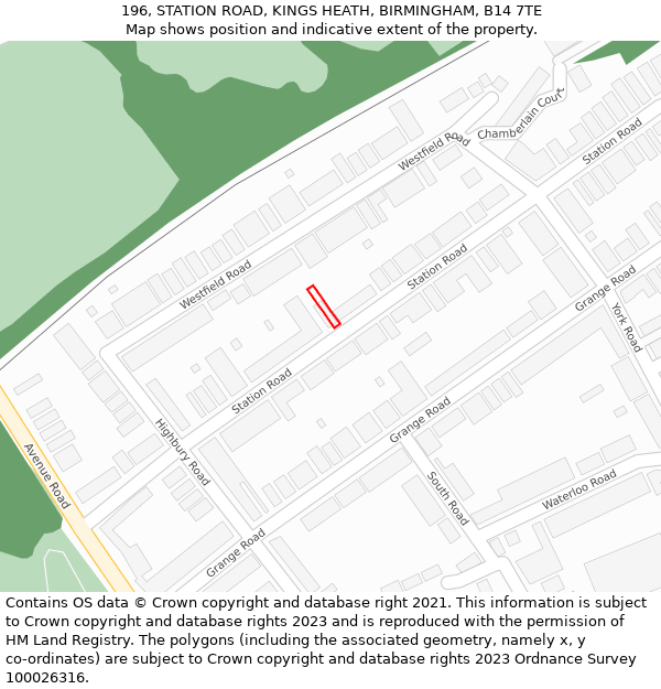 196, STATION ROAD, KINGS HEATH, BIRMINGHAM, B14 7TE: Location map and indicative extent of plot