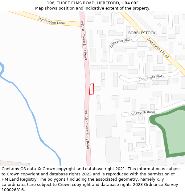 196, THREE ELMS ROAD, HEREFORD, HR4 0RF: Location map and indicative extent of plot