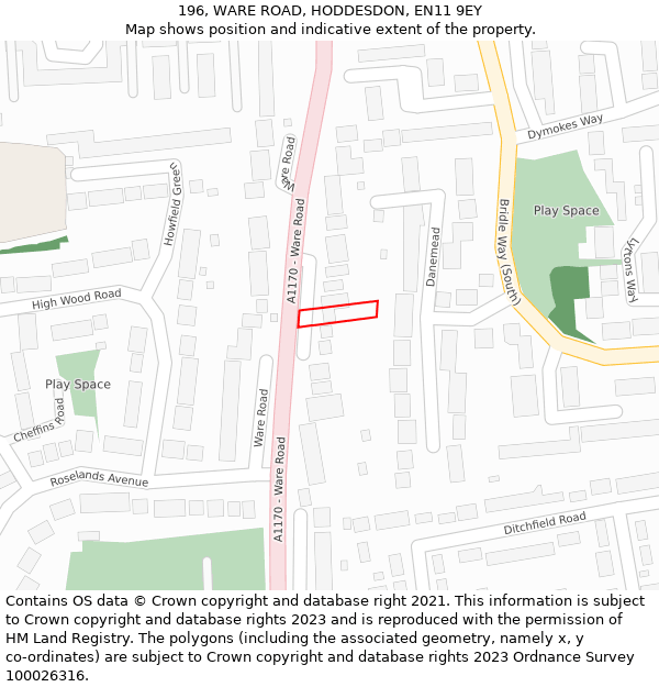 196, WARE ROAD, HODDESDON, EN11 9EY: Location map and indicative extent of plot