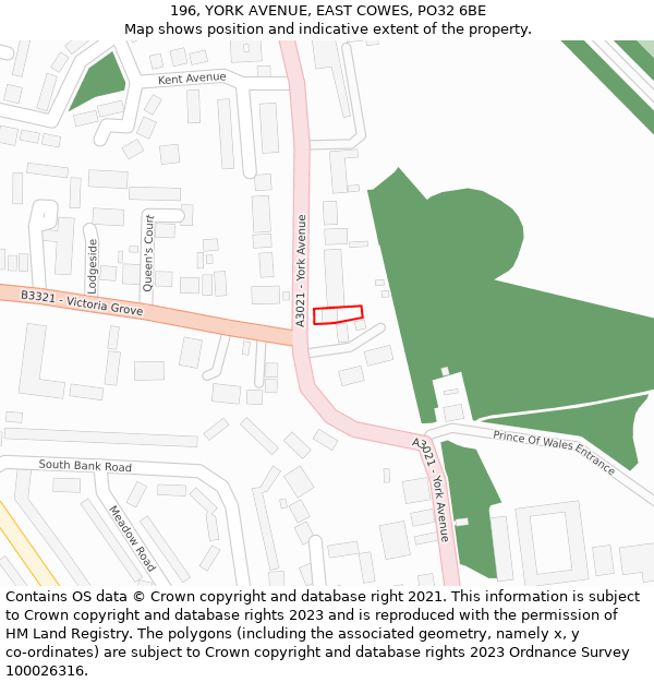 196, YORK AVENUE, EAST COWES, PO32 6BE: Location map and indicative extent of plot