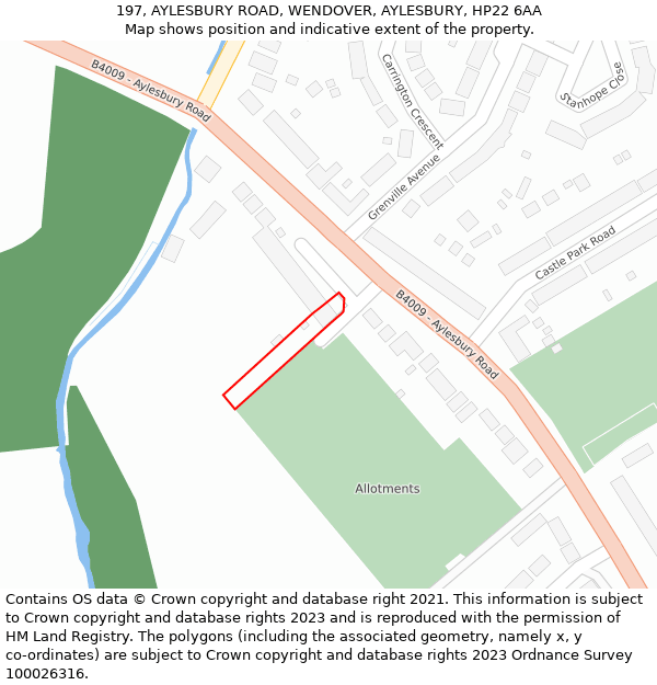 197, AYLESBURY ROAD, WENDOVER, AYLESBURY, HP22 6AA: Location map and indicative extent of plot