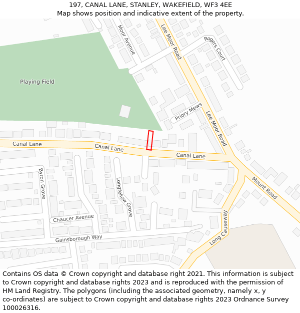 197, CANAL LANE, STANLEY, WAKEFIELD, WF3 4EE: Location map and indicative extent of plot