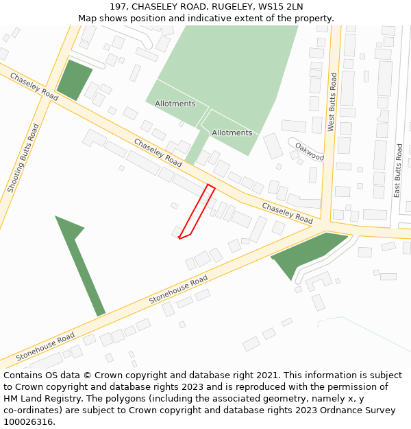 197, CHASELEY ROAD, RUGELEY, WS15 2LN: Location map and indicative extent of plot
