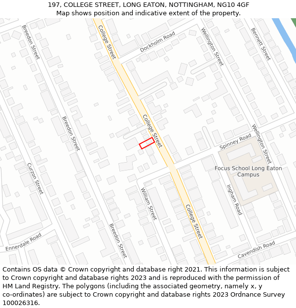 197, COLLEGE STREET, LONG EATON, NOTTINGHAM, NG10 4GF: Location map and indicative extent of plot