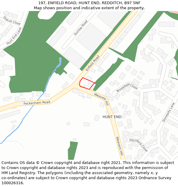 197, ENFIELD ROAD, HUNT END, REDDITCH, B97 5NF: Location map and indicative extent of plot