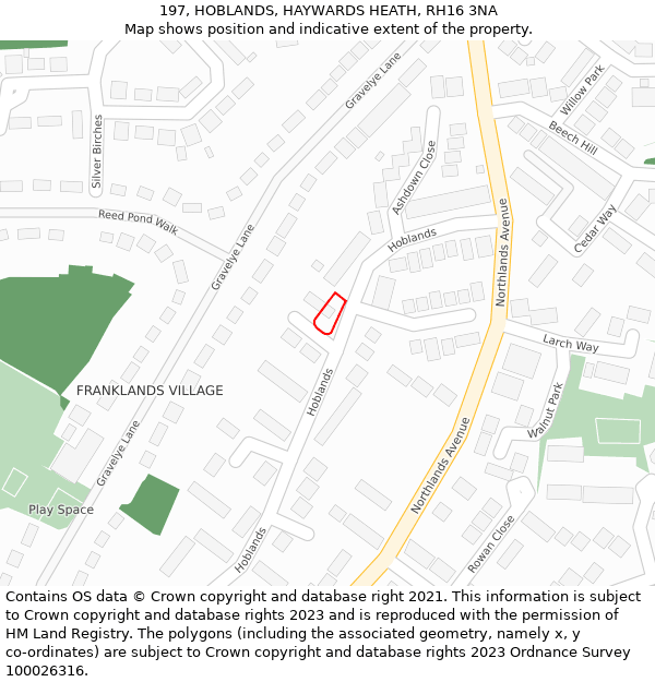 197, HOBLANDS, HAYWARDS HEATH, RH16 3NA: Location map and indicative extent of plot