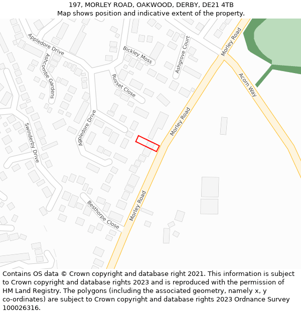 197, MORLEY ROAD, OAKWOOD, DERBY, DE21 4TB: Location map and indicative extent of plot