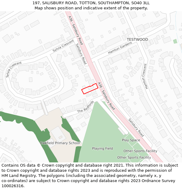 197, SALISBURY ROAD, TOTTON, SOUTHAMPTON, SO40 3LL: Location map and indicative extent of plot