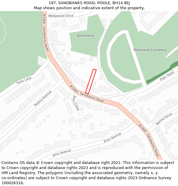 197, SANDBANKS ROAD, POOLE, BH14 8EJ: Location map and indicative extent of plot