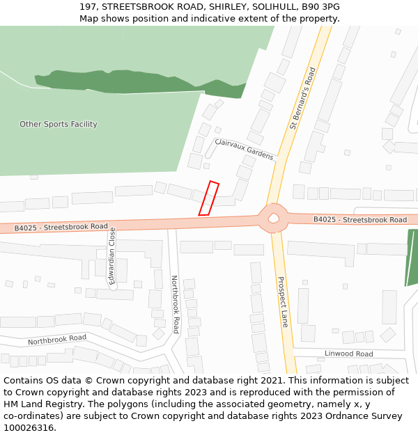 197, STREETSBROOK ROAD, SHIRLEY, SOLIHULL, B90 3PG: Location map and indicative extent of plot