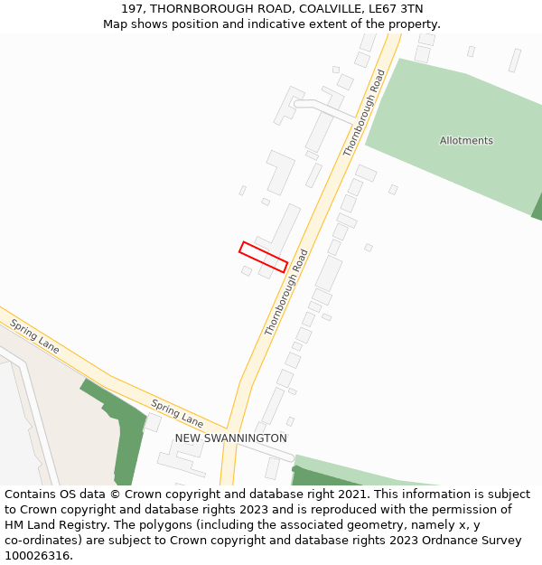 197, THORNBOROUGH ROAD, COALVILLE, LE67 3TN: Location map and indicative extent of plot