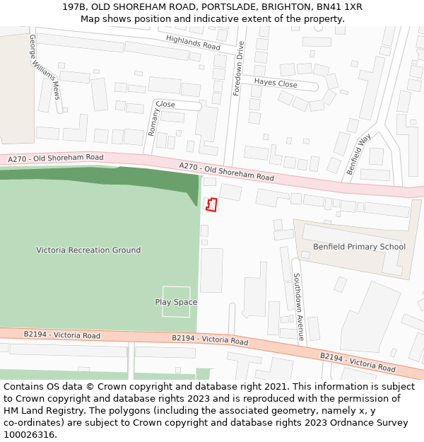 197B, OLD SHOREHAM ROAD, PORTSLADE, BRIGHTON, BN41 1XR: Location map and indicative extent of plot
