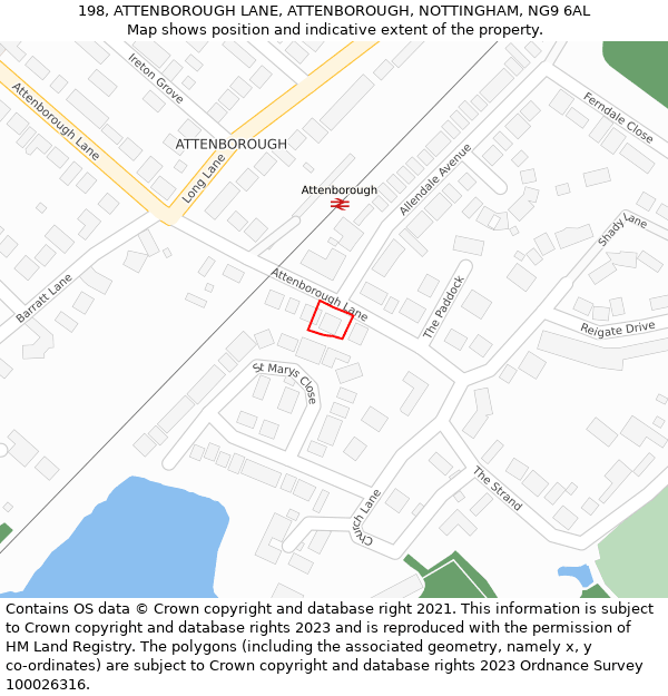 198, ATTENBOROUGH LANE, ATTENBOROUGH, NOTTINGHAM, NG9 6AL: Location map and indicative extent of plot