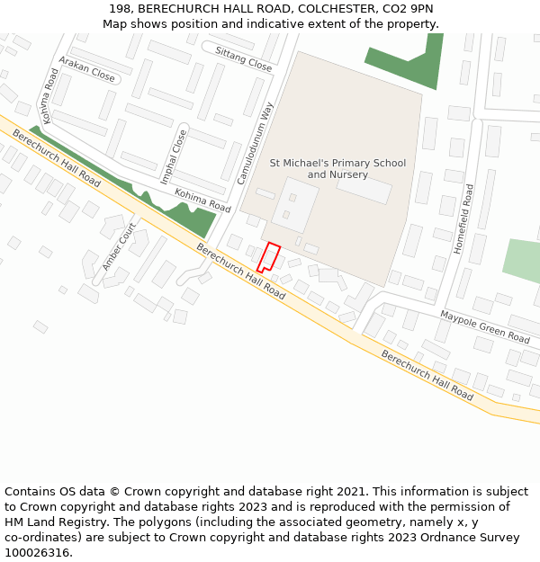 198, BERECHURCH HALL ROAD, COLCHESTER, CO2 9PN: Location map and indicative extent of plot