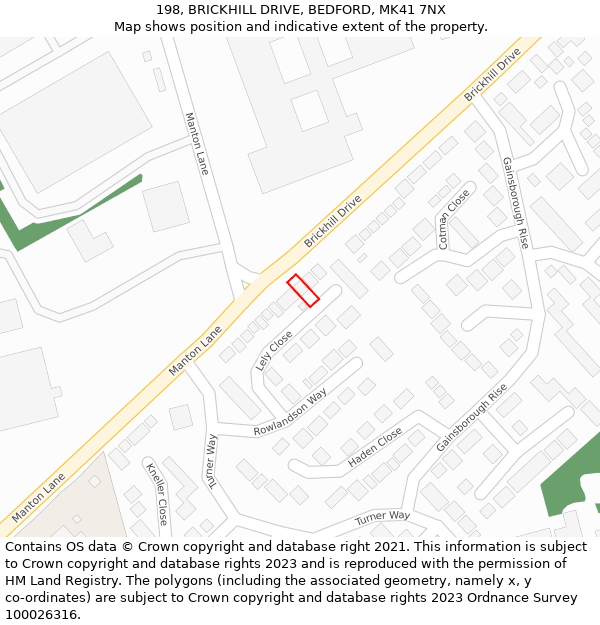 198, BRICKHILL DRIVE, BEDFORD, MK41 7NX: Location map and indicative extent of plot