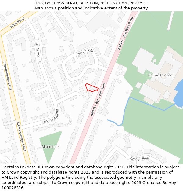 198, BYE PASS ROAD, BEESTON, NOTTINGHAM, NG9 5HL: Location map and indicative extent of plot